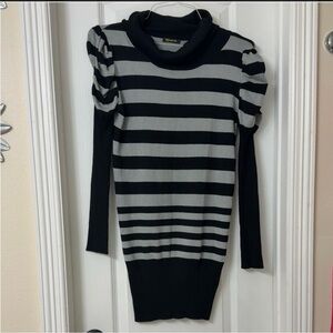 Black&white stripped cowl neck sweater long sleeve dress puff sleeve size L